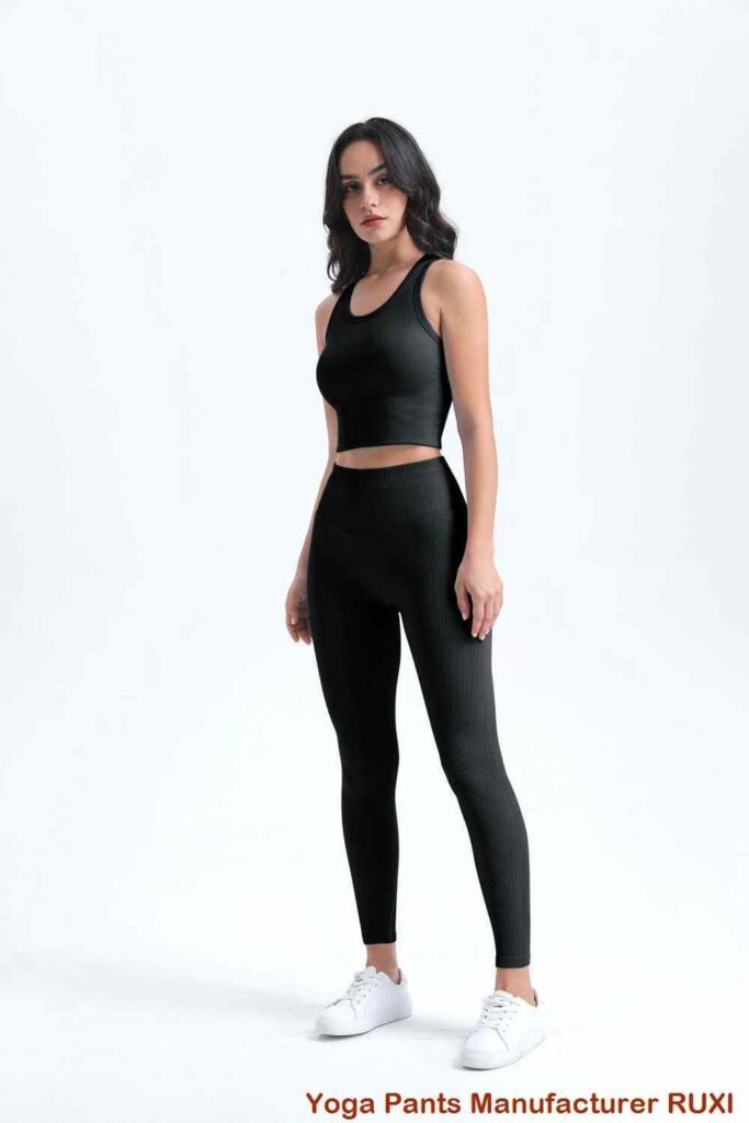 Schwarze Workout Leggings mit hoher Taille Ruxi at58